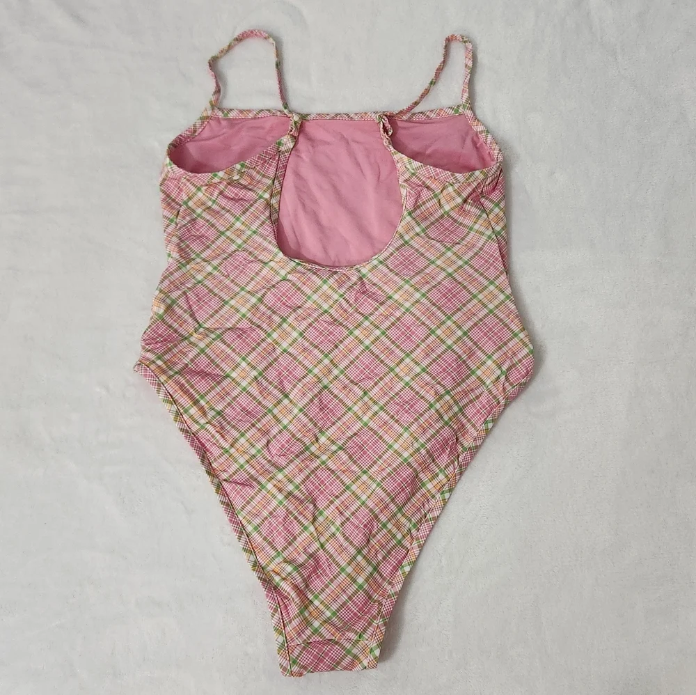 New!Pink X Frankies Bikini‎ August One Piece Swimsuit Strawberry Plaid